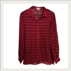 NOTATIONS 🌹WOMENS RED BLOCK SHEER BUTTON UP TOP